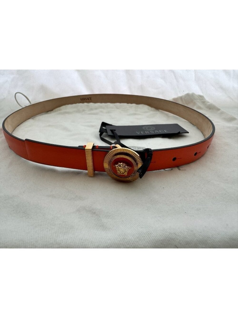 NWT Authentic Versace Leather Belt Medusa Buckle Orange Luxury Designer